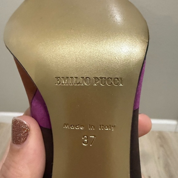 Emilio Pucci Multicolor Geometric Print Heels Size 37 Made in Italy - Picture 6 of 6